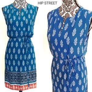 LOFT Sleeveless Ethnic Print Belted Summer Shift Dress MP